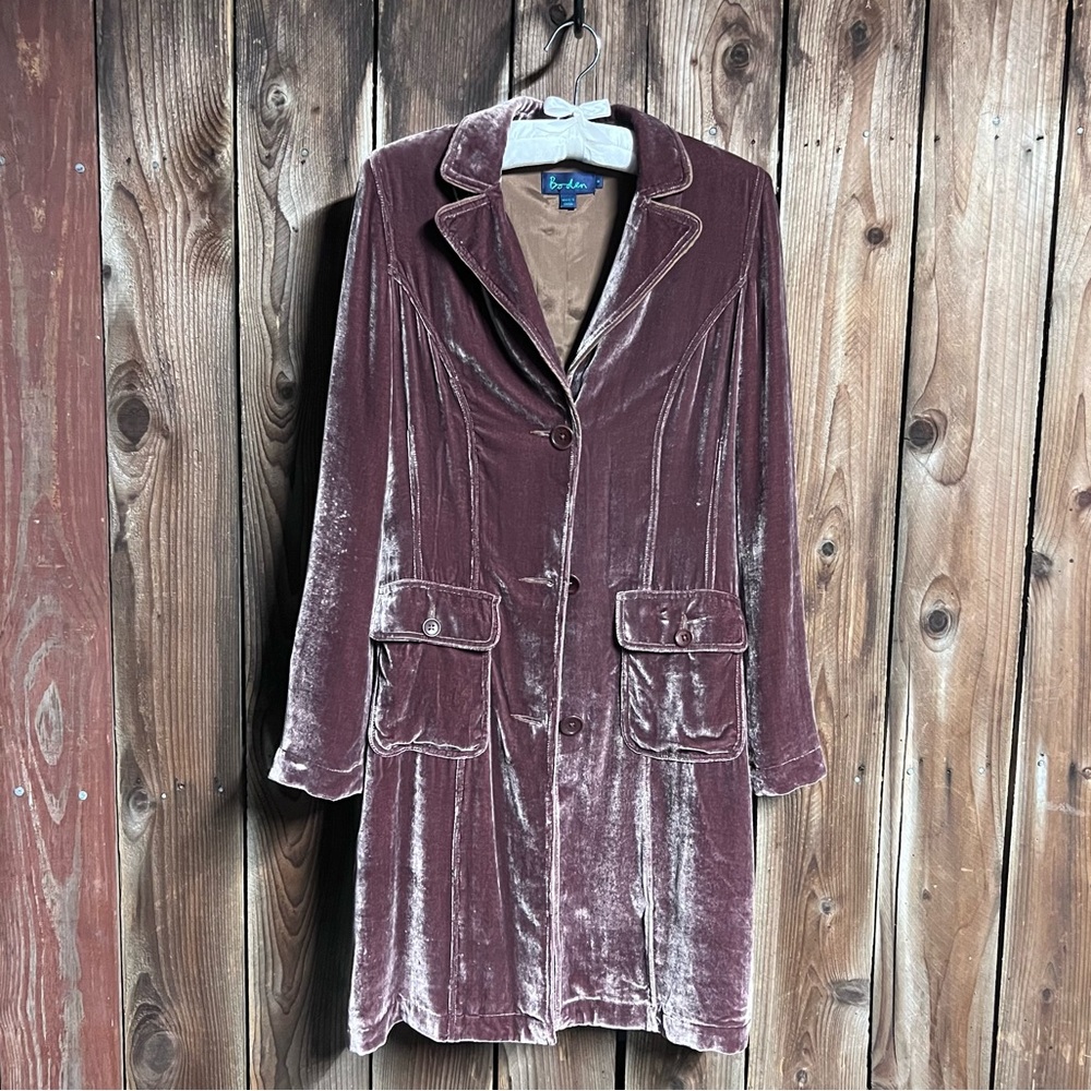 Boden Dusty Purple Pink Crushed Velvet Silk Trench Blazer Coat Jacket Sz 8